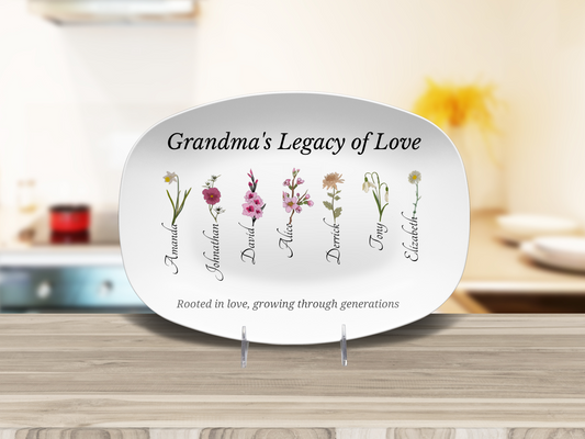 Grandma’s Legacy of Love – Personalized Birth Flower Display Platter