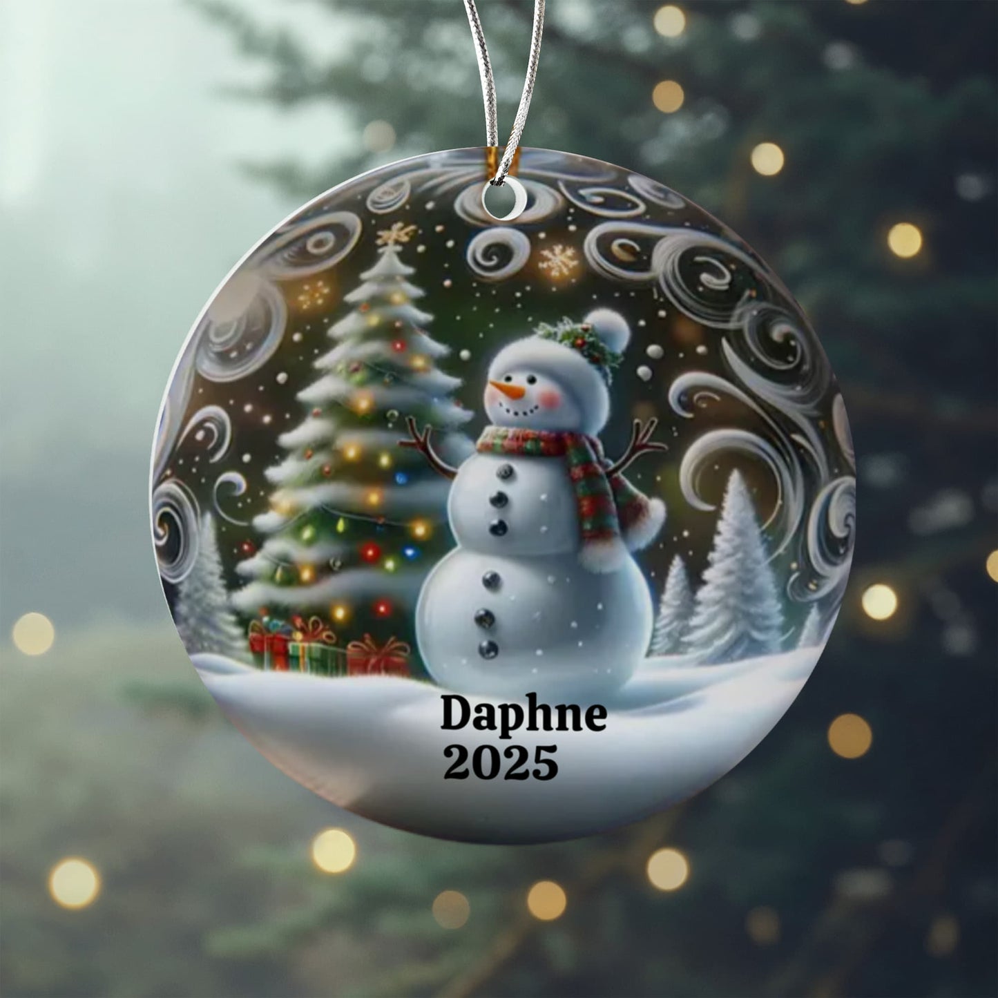 Personalized Snowman Acrylic Circle Ornament