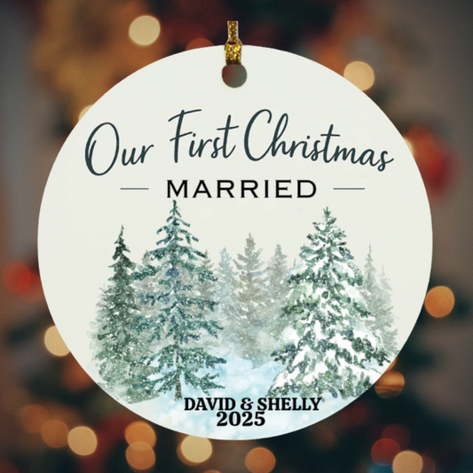 Our First Christmas Married | Personalized SUBORNC Circle Ornament