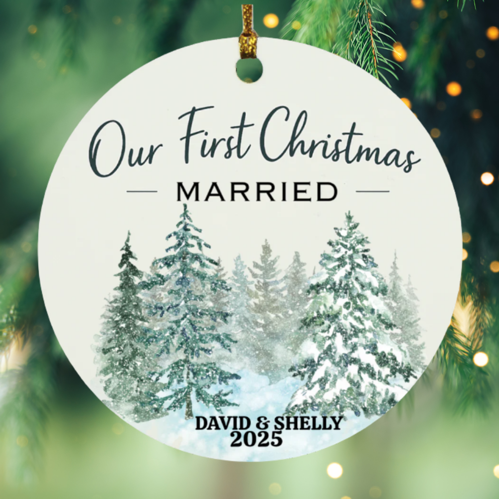 Our First Christmas Married | Personalized SUBORNC Circle Ornament