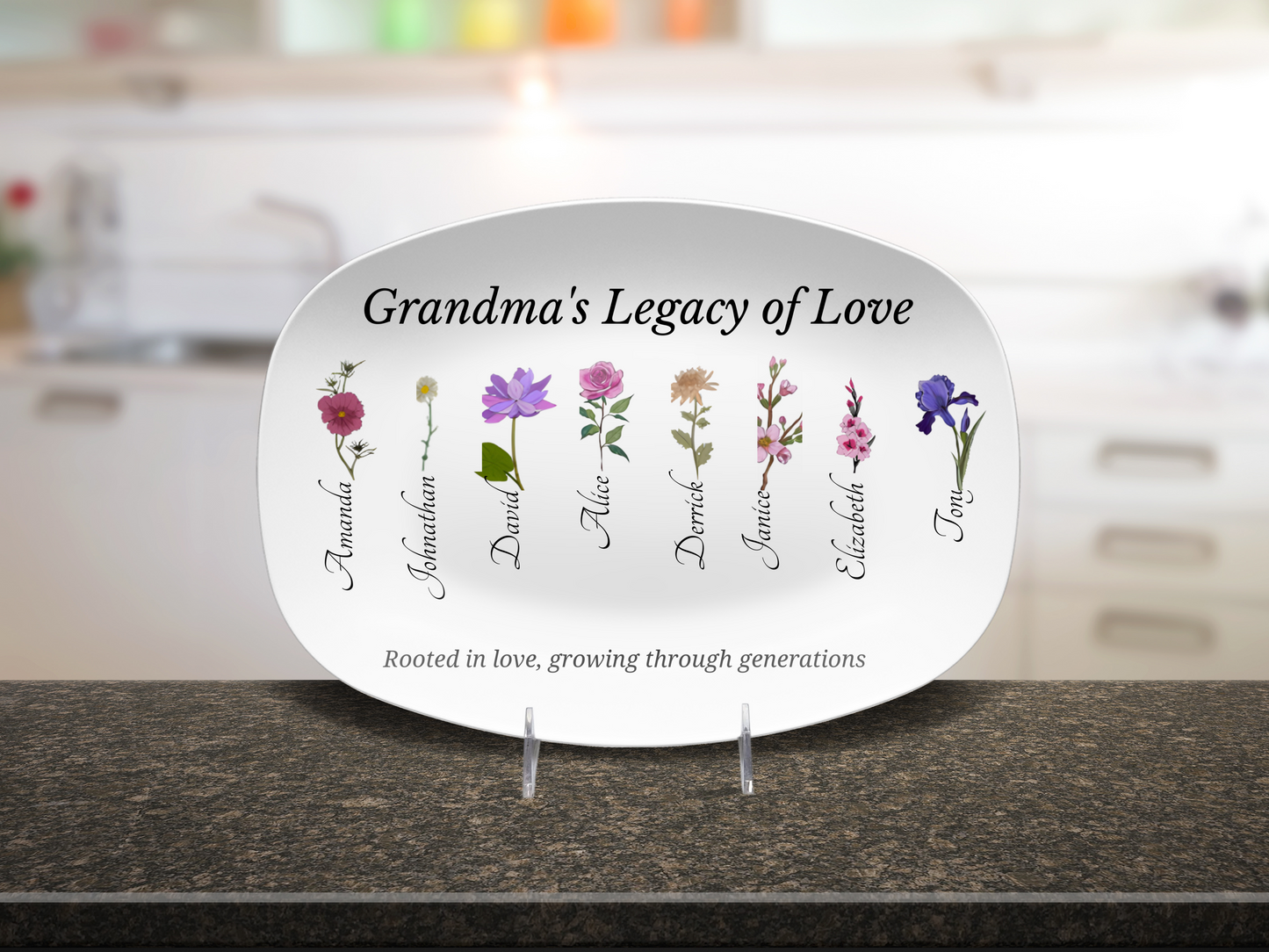 Grandma’s Legacy of Love – Personalized Birth Flower Display Platter