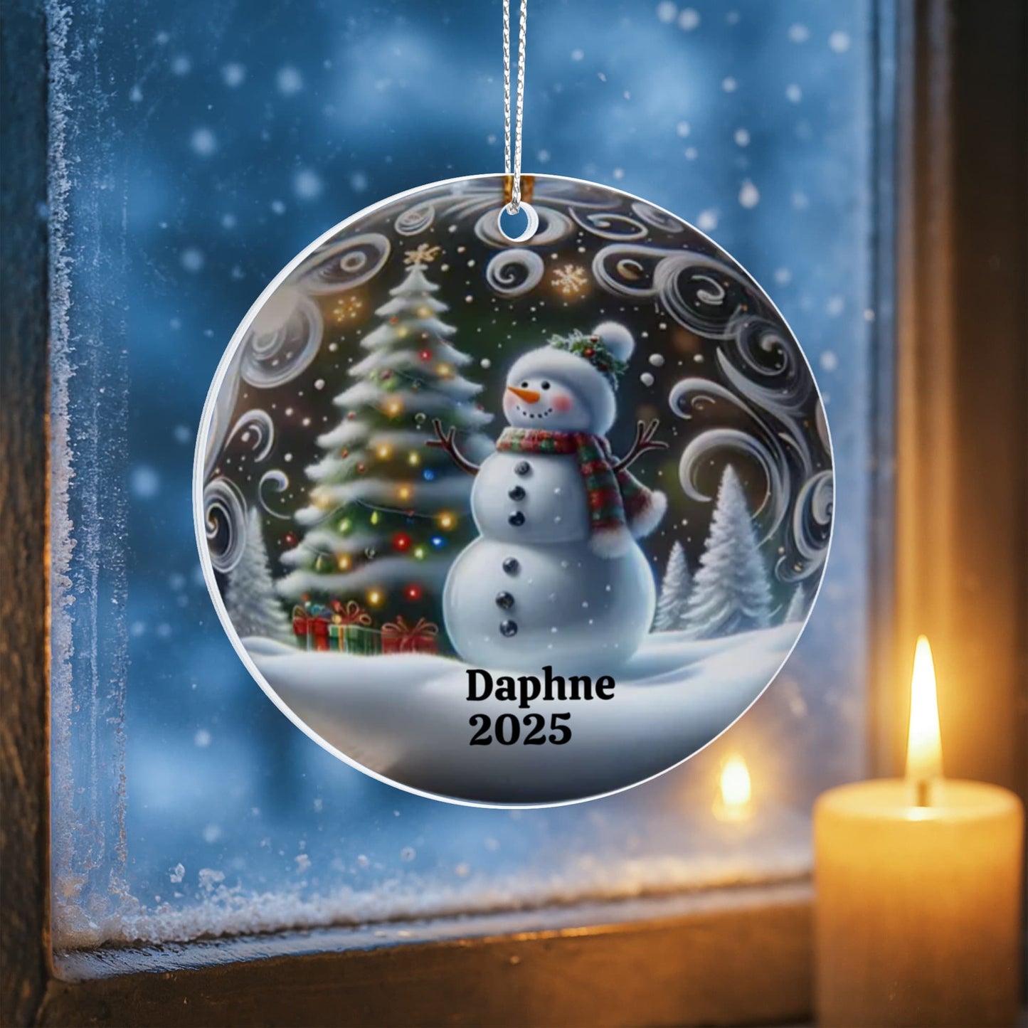 Personalized Snowman Acrylic Circle Ornament