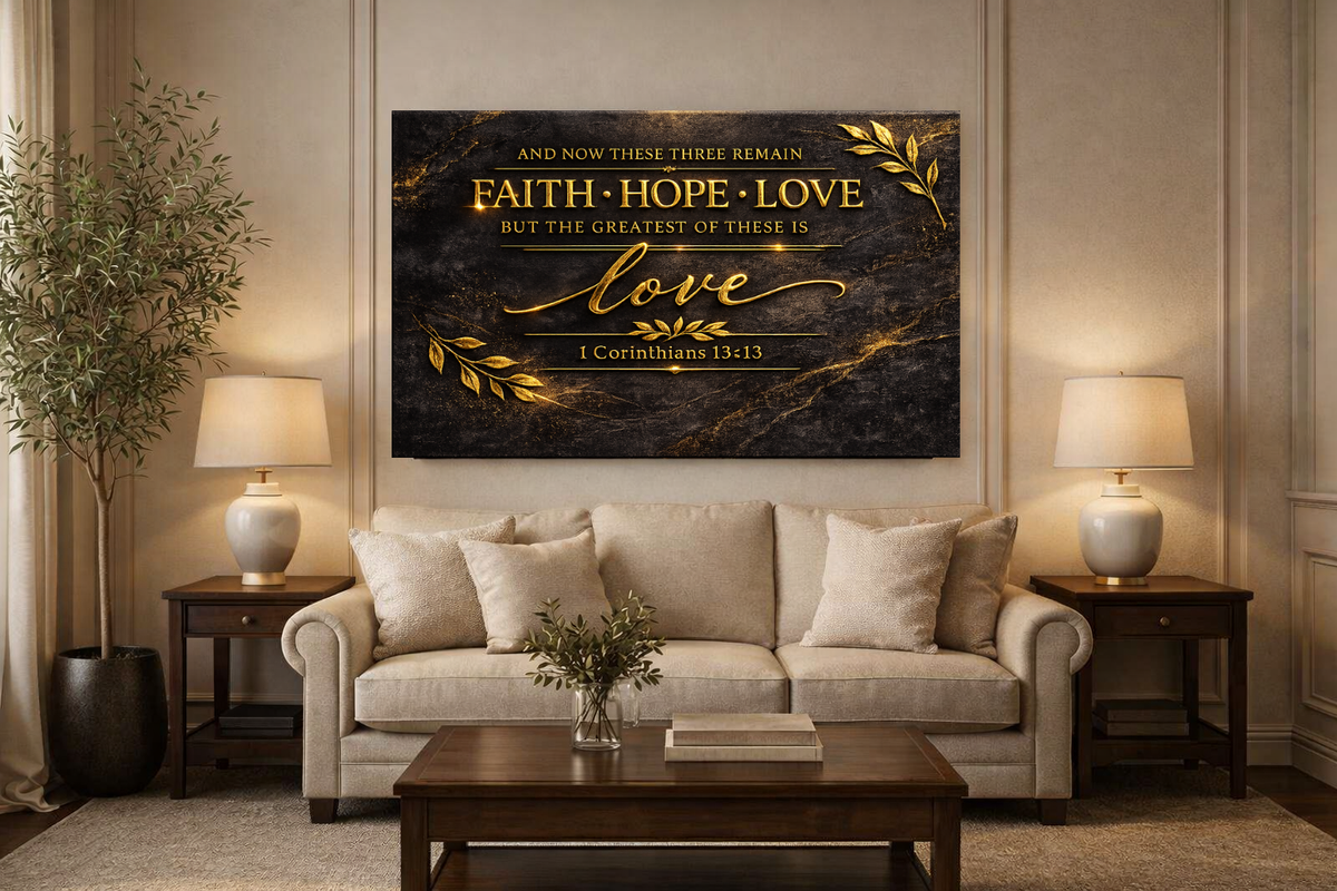 Legacy Faith Collection™ — Engraved Dark with Gold Scripture Canvas