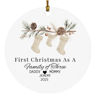 FIRST YEAR AS A FAMILY OF 3 | PERSONALIZED SUBORNC Circle Ornament