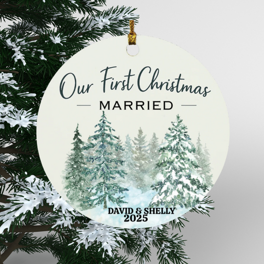 Our First Christmas Married | Personalized SUBORNC Circle Ornament