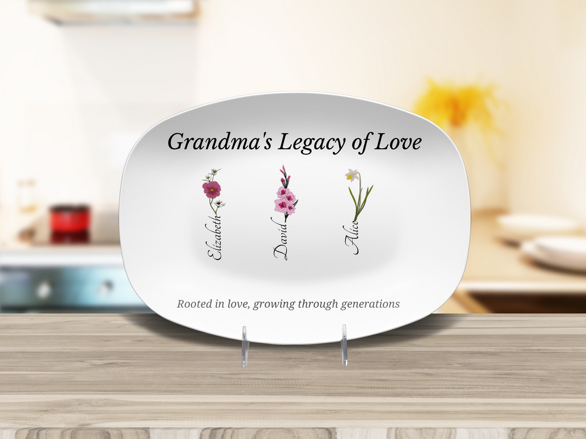 Grandma’s Legacy of Love – Personalized Birth Flower Display Platter