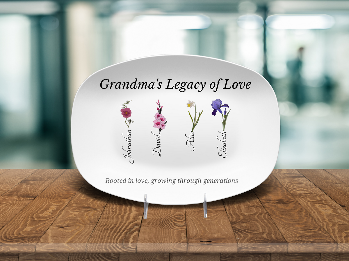 Grandma’s Legacy of Love – Personalized Birth Flower Display Platter