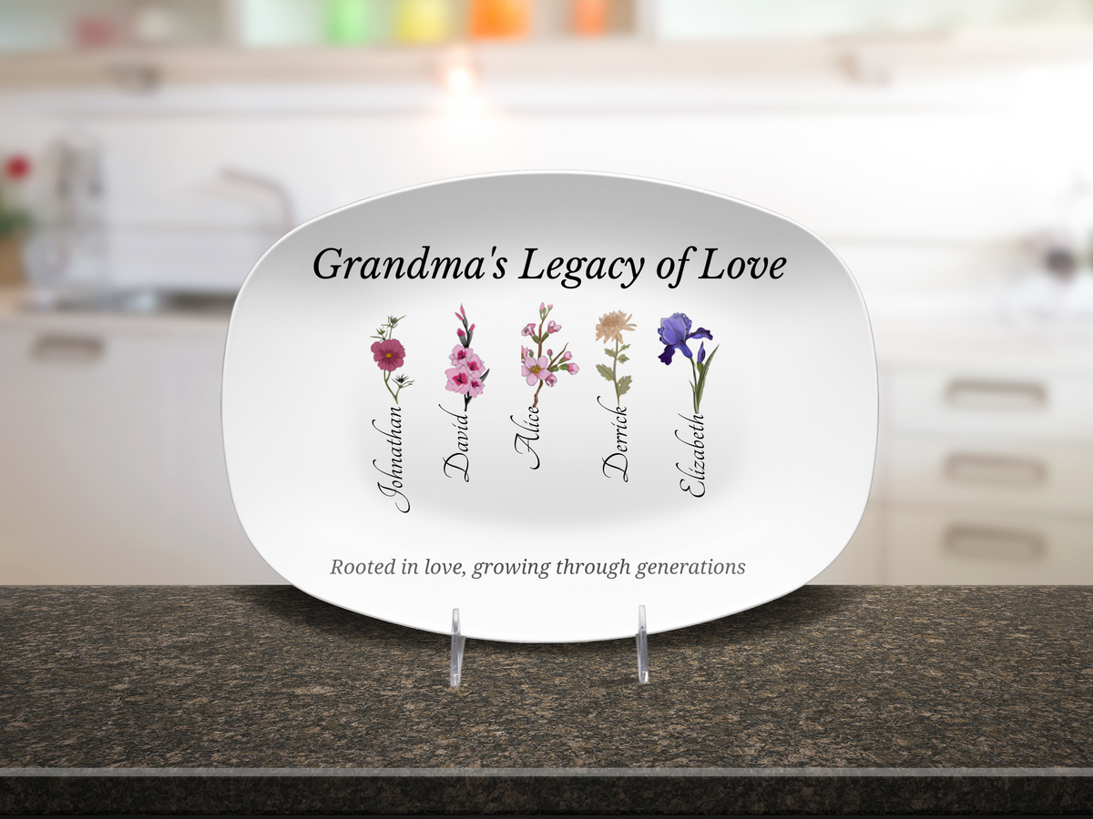 Grandma’s Legacy of Love – Personalized Birth Flower Display Platter