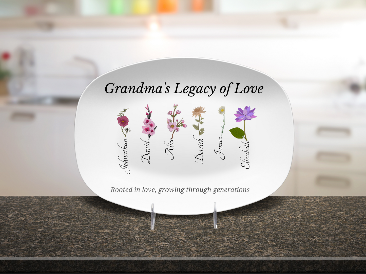 Grandma’s Legacy of Love – Personalized Birth Flower Display Platter