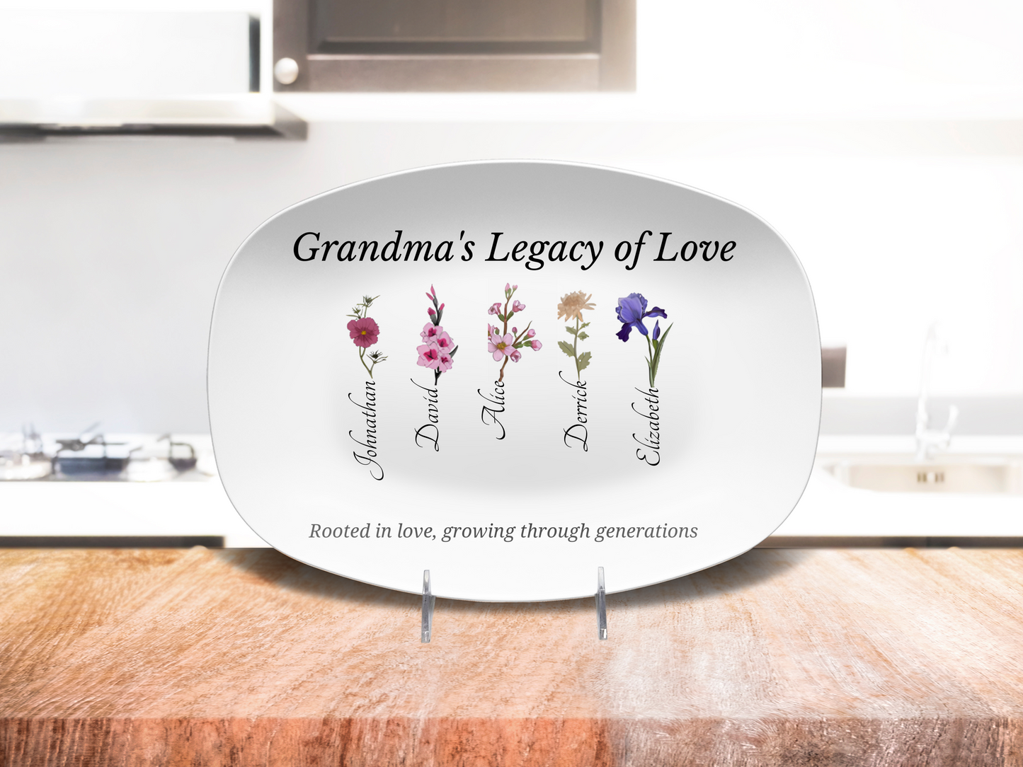 Grandma’s Legacy of Love – Personalized Birth Flower Display Platter