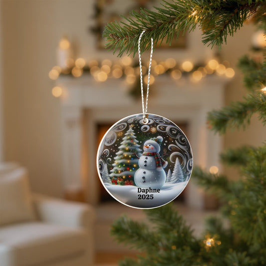 Personalized Snowman Acrylic Circle Ornament