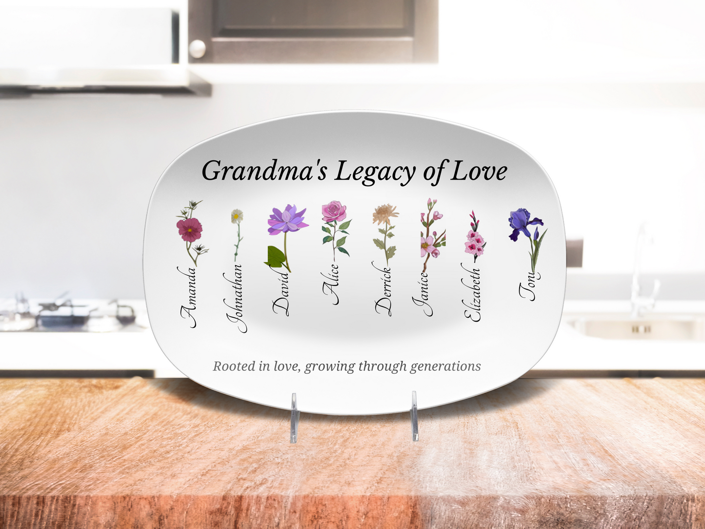 Grandma’s Legacy of Love – Personalized Birth Flower Display Platter