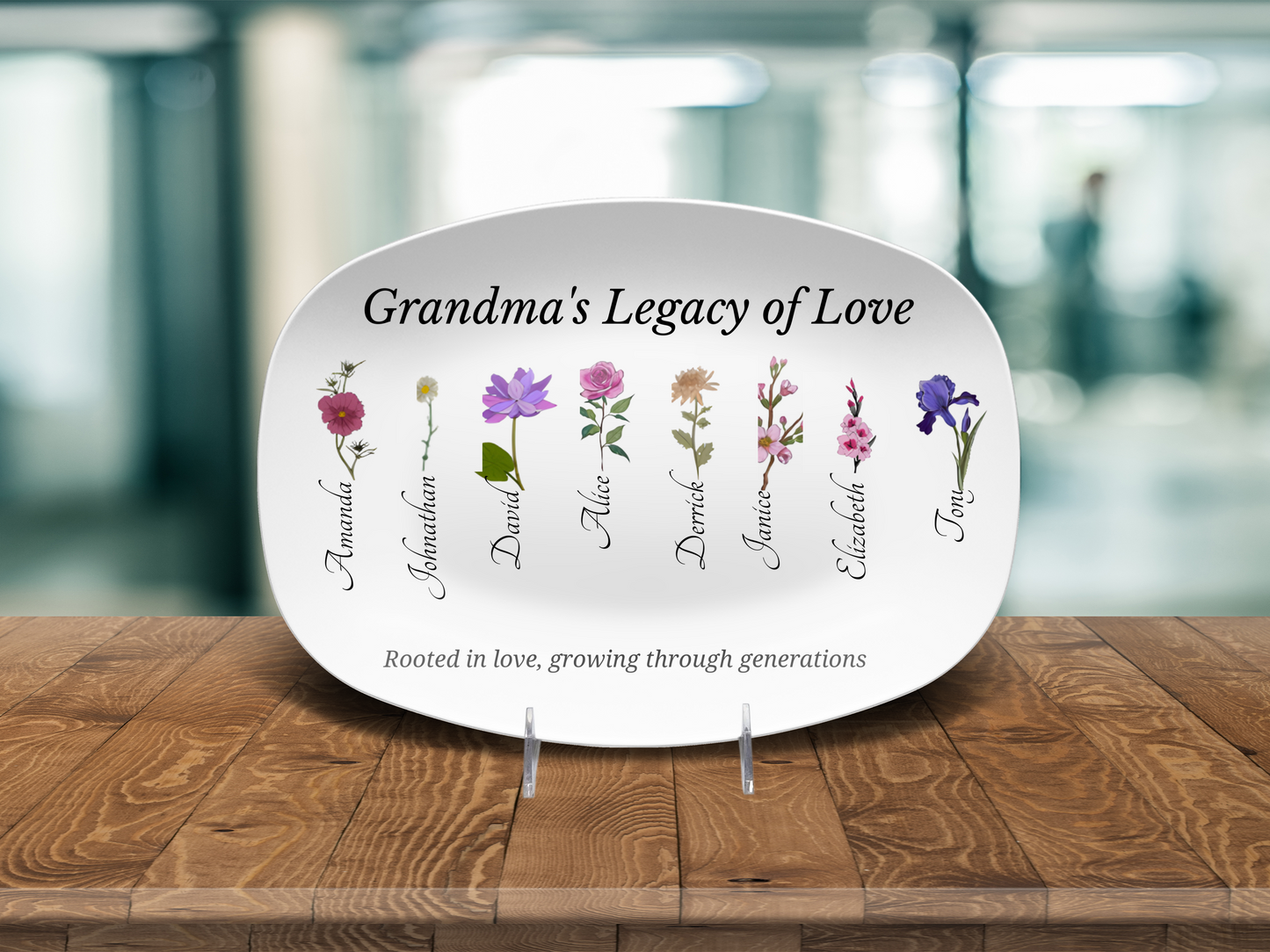 Grandma’s Legacy of Love – Personalized Birth Flower Display Platter